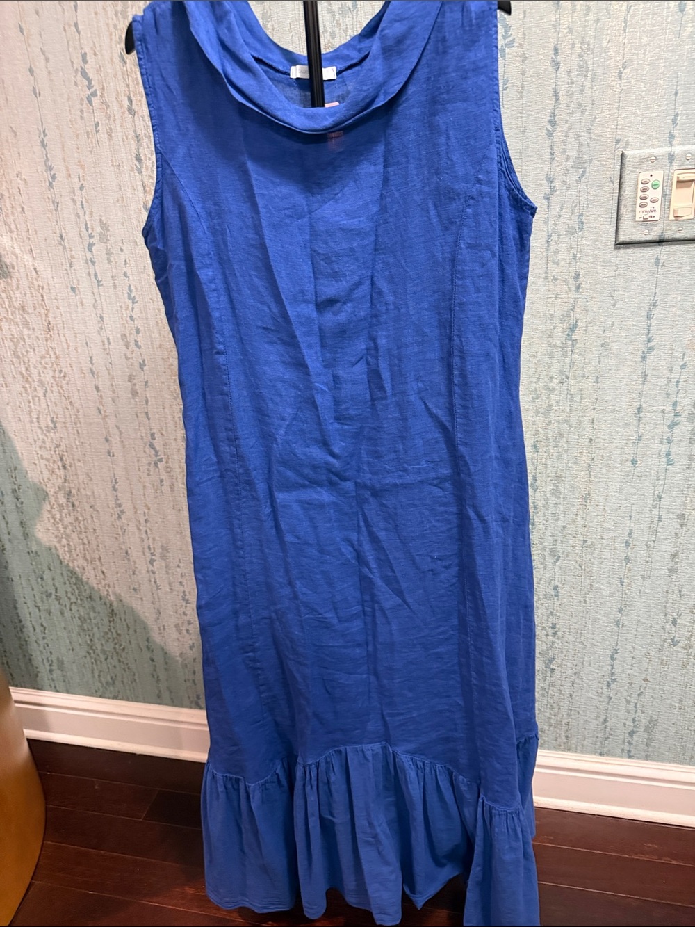 Sleeveless Cowl-Neck Ruffle-Hem Dress in Royal Blue